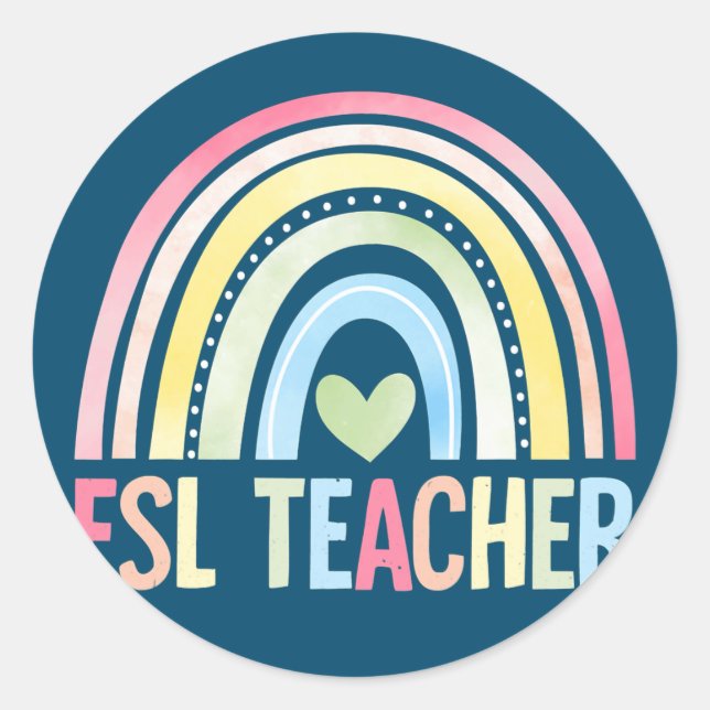 Sticker Rond Enseignant ESL Rainbow Retour à l'équipe d'école E (Devant)