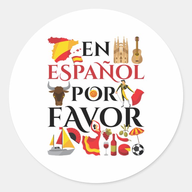 Sticker Rond Enseignant Espagnol En Espanol Por Favoriser (Devant)