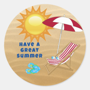 Sticker Rond Enseignant/Maman Sand Summer Sun Beach Chaise Para