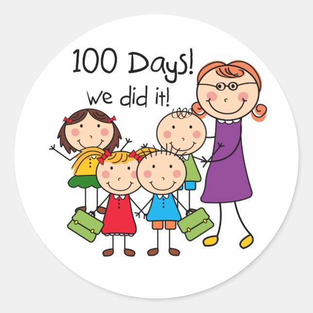 Sticker Rond Enseignant pour enfants et femmes 100 jours (Devant)