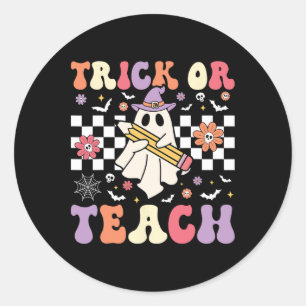Sticker Rond Enseignant super Halloween Retro Trick Ou Enseigne