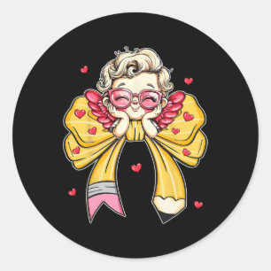 Sticker Rond Enseignant super Valentine Coquette Bow Enseigner