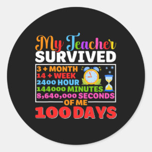 Sticker Rond Enseignant Survive 100 Jours De Moi Amusant 100 Jo