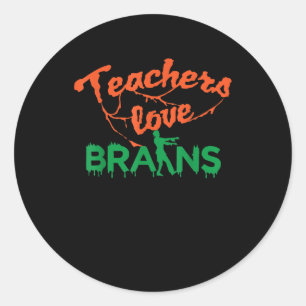 Sticker Rond Enseignants Aimer les cerveaux Halloween Cool Scho
