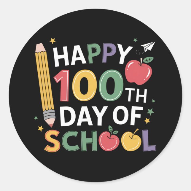 Sticker Rond Enseignants du 100e jour d'école Joyeux 100 jours (Devant)