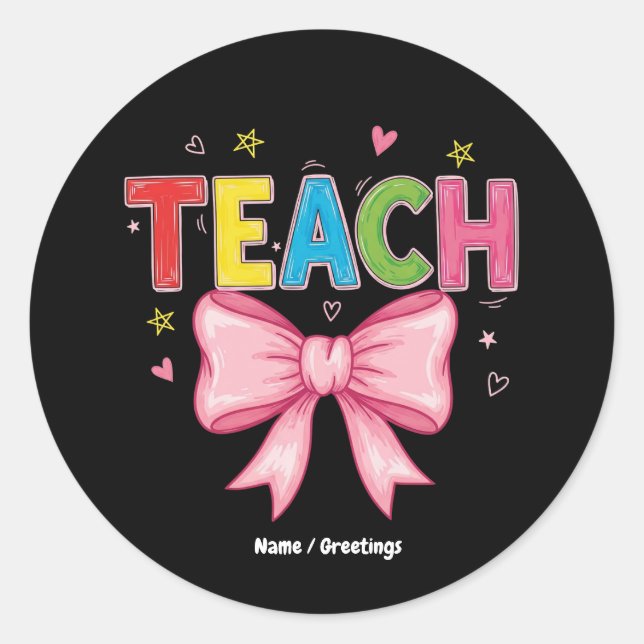 Sticker Rond Enseigner Coquette Bow Crayon Enseignant Enfants D (Devant)