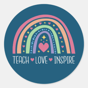 Sticker Rond Enseigner l'amour Inspirer Boho arc-en-ciel mignon