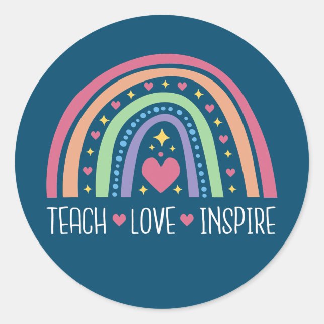 Sticker Rond Enseigner l'amour Inspirer Boho arc-en-ciel mignon (Devant)
