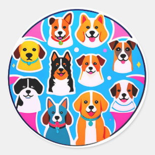 Sticker Rond Ensemble de chiens adorables