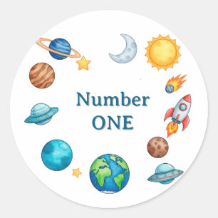 Sticker Rond Ensemble de cliparts de cercle spatial avec planèt