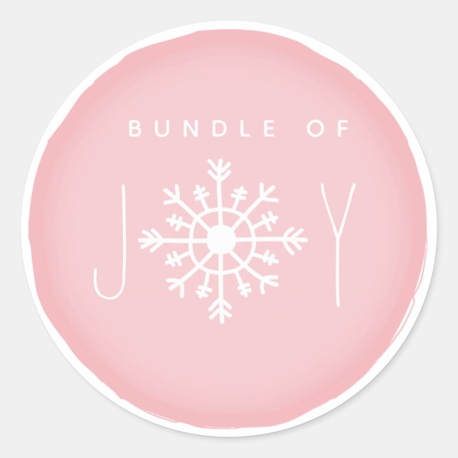 Sticker Rond Ensemble de Joy Snowflake Baby shower rose (Devant)