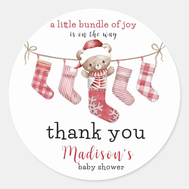 Sticker Rond Ensemble de Joy Winter Teddy Bear Baby shower (Devant)