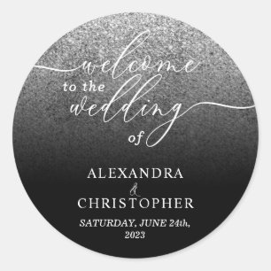 Sticker Rond Ensemble de mariage Glitter Silver Sparkle Welcome