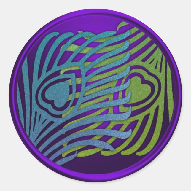 Sticker Rond Ensemble de sceaux d'enveloppe Paon Art Déco Viole (Devant)