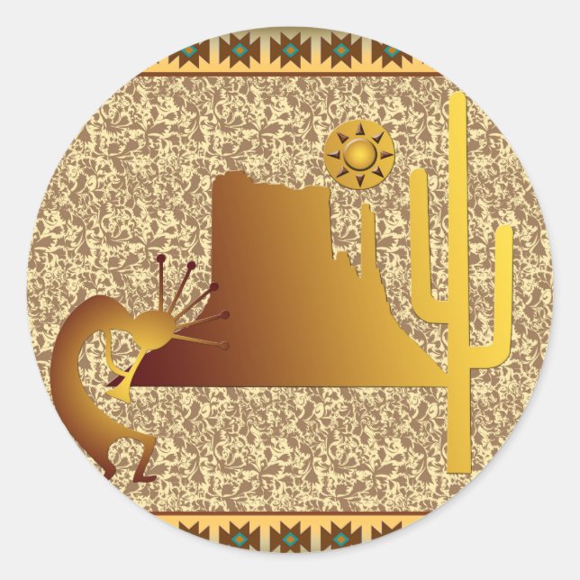 Sticker Rond Ensemble Kokopelli Mesa & Cactus #1 (Devant)