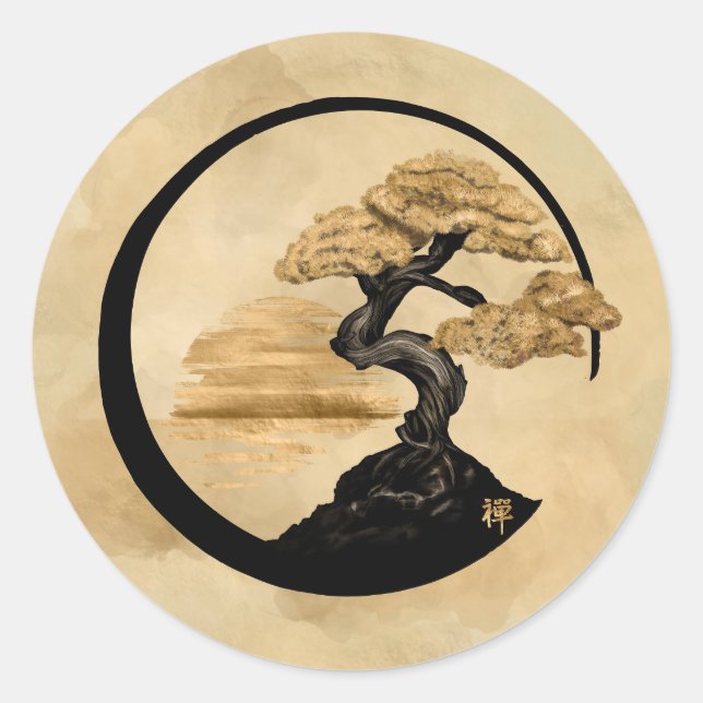 Sticker Rond Enso Zen Circle Bonsai - Golden Sunrise (Devant)
