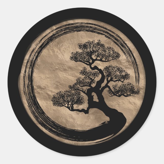 Sticker Rond Enso Zen Circle et Bonsai Tree Gold (Devant)