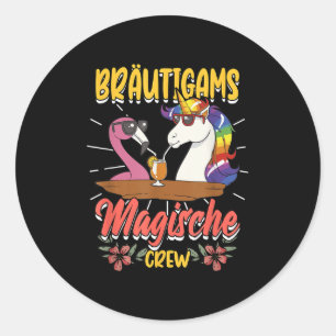 Sticker Rond Enterrement de vie de garçon Mariée Marié Licorne 
