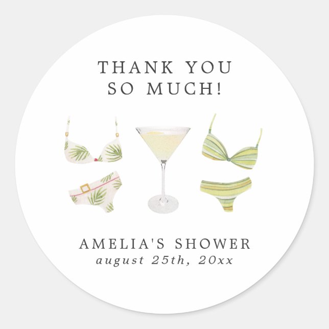 Sticker Rond Enterrement de vie de jeune fille avec Bikinis & M (Devant)