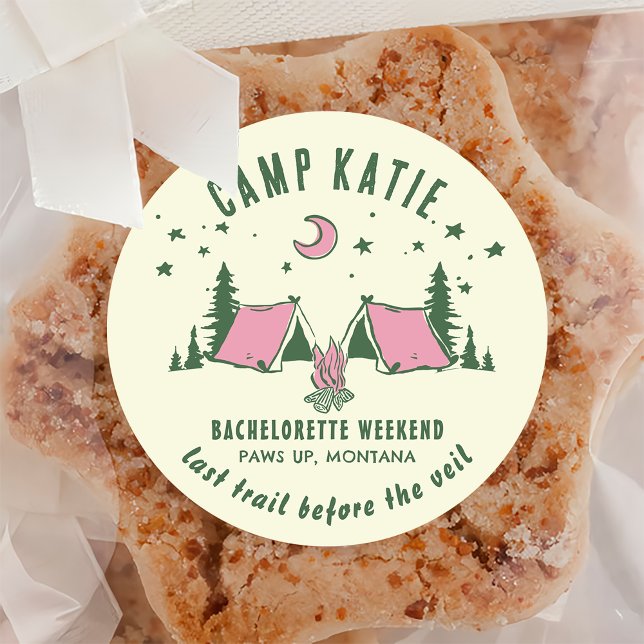 Sticker Rond Enterrement de vie de jeune fille Camping (Créateur téléchargé)