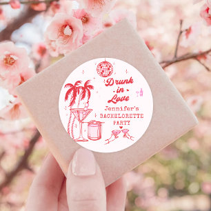 Sticker Rond Enterrement de vie de jeune fille cocktail rose ca