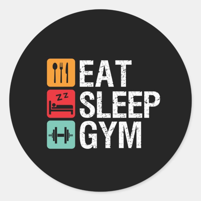 Sticker Rond Entraînement amusant Exercice Fitness Manger Sleep (Devant)
