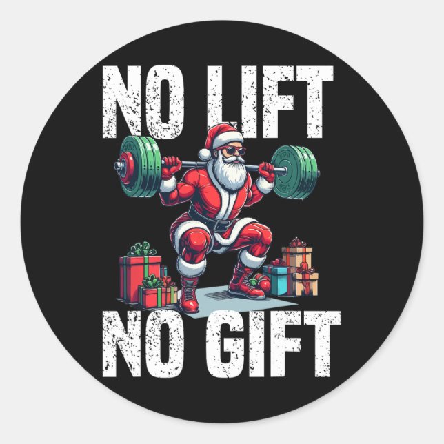 Sticker Rond Entraînement amusant Lifting Noël Père Noël Squat  (Devant)