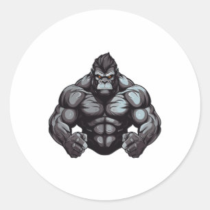 Sticker Rond Entraînement de bodybuilding de gorille en salle d