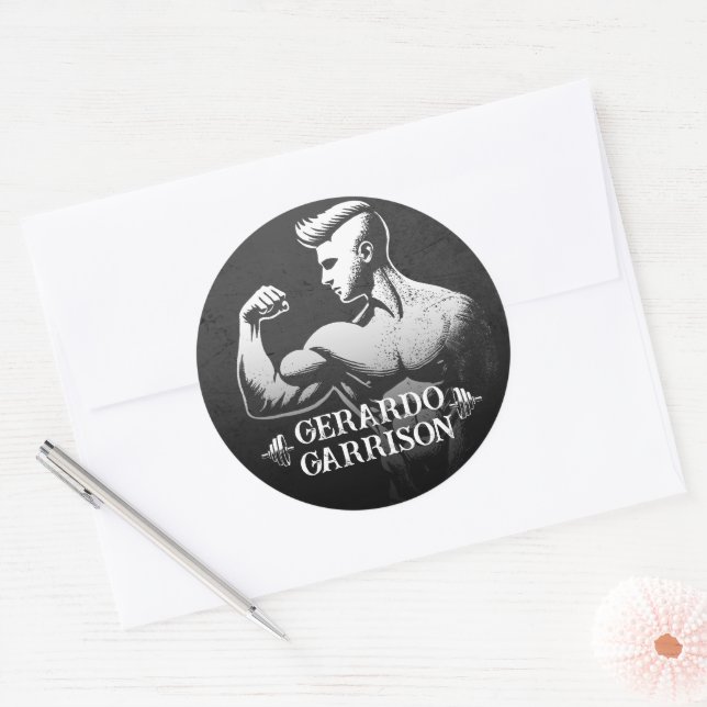 Sticker Rond Entraîneur de fitness moderne Bodybuilding Instruc (Enveloppe)