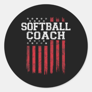 Sticker Rond Entraîneur de softball fier drapeau américain Usa