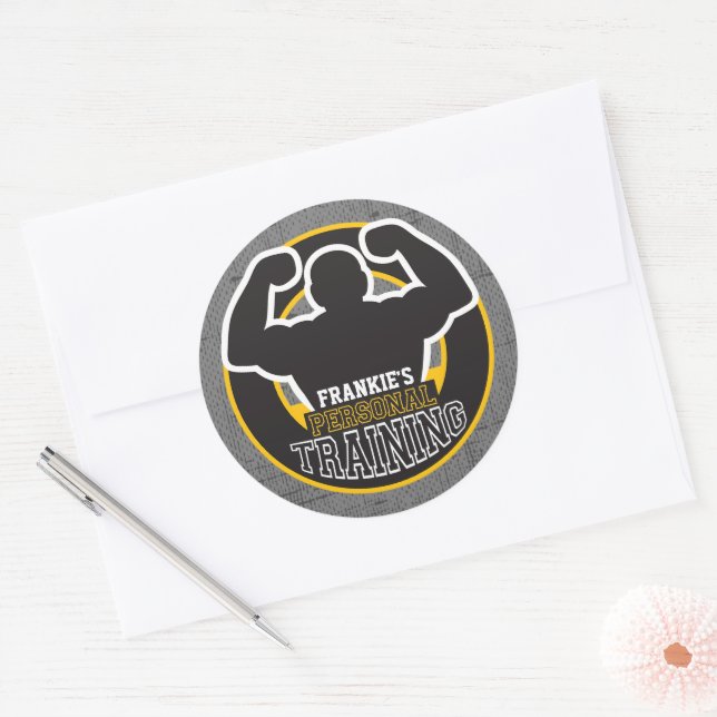 Sticker Rond Entraîneur du GYM Power Training Fitness Custom (Enveloppe)
