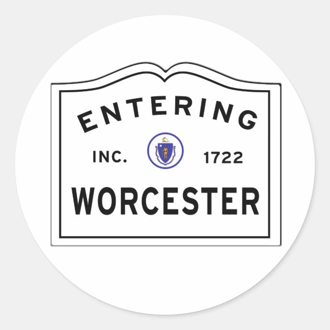 Sticker Rond Entrée de la ville de Worcester MA (Devant)