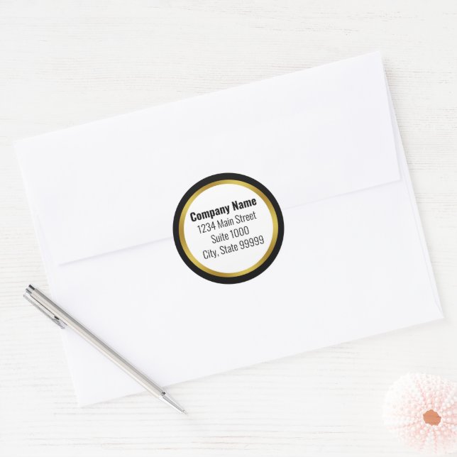 Sticker Rond Entreprise Black White & Gold Elegant Adresse de r (Enveloppe)