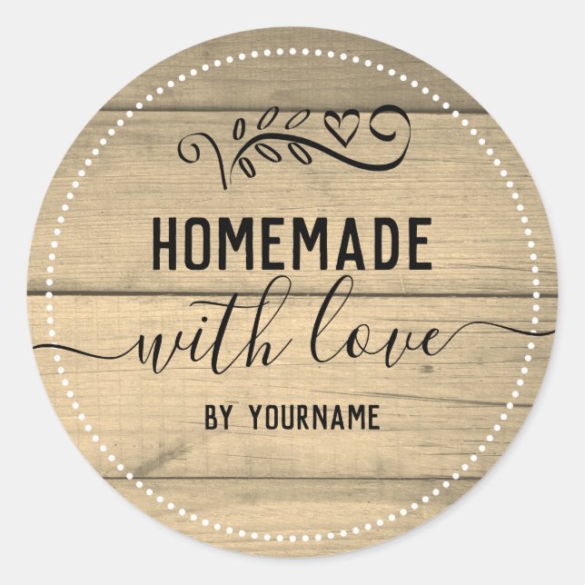Sticker Rond Entreprise d'Amour Fait Maison Bois Sépia Rustique (Devant)