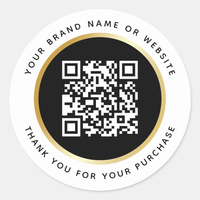 Sticker Rond Entreprise Luxe Black White Gold Stroke QR Code (Devant)
