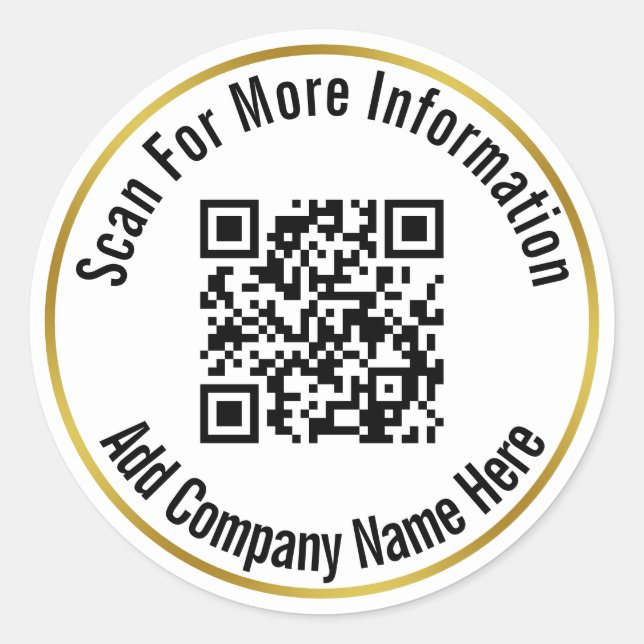 Sticker Rond Entreprise Noir Blanc Or QR Code Modèle texte (Devant)