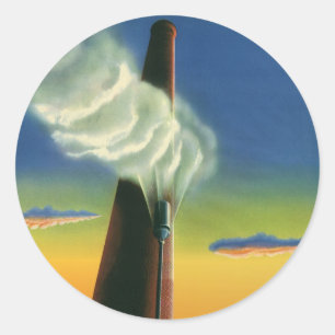Sticker Rond Entreprise Vintage, Lever du soleil à la fabrique 
