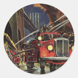 Sticker Rond Entreprise vintage, Pompiers Pompiers Camions d'in