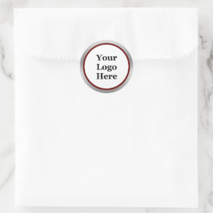 Sticker Rond Entreprise Votre Logo Ici Argent Blanc Rouge foncé