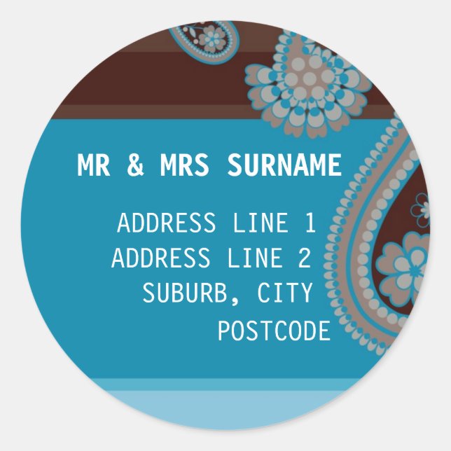 Sticker Rond ENVELOPE SEAL :: Paisley - choc & turquoise (Devant)