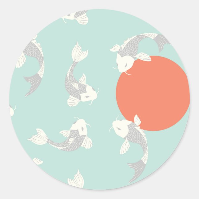 STICKER ROND ENVELOPE SEAL : STYLE JAPONAIS : MOTIF DE POISSON  (Devant)