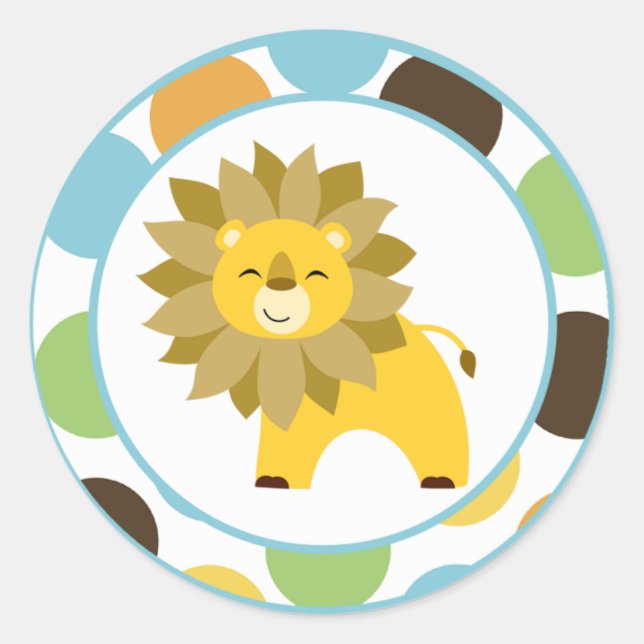 Sticker Rond Enveloppe 20 - 1,5" Phoques Jungle King Lion Safar (Devant)