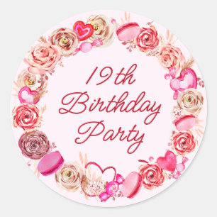 Sticker Rond Enveloppe à cœur tourbillonnant rose pour 19ème an