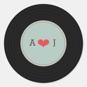 Sticker Rond Enveloppe bleue Mariage moderne Retro Vinyl Record