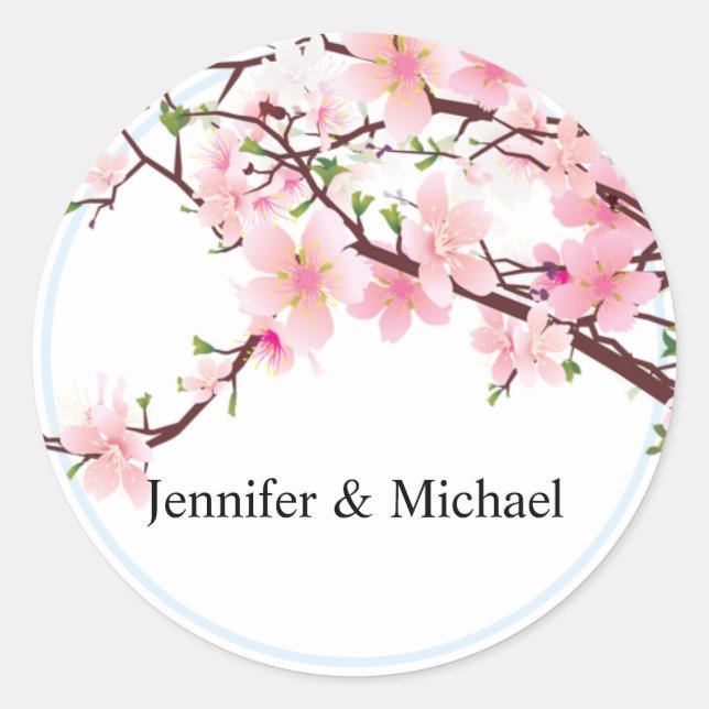 Sticker Rond Enveloppe cerise en fleurs Faire-part de mariage d (Devant)