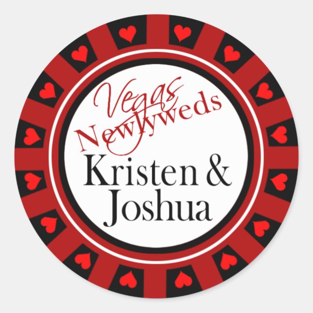 Sticker Rond Enveloppe Chip Casino Las Vegas Kristen & Josh (Devant)