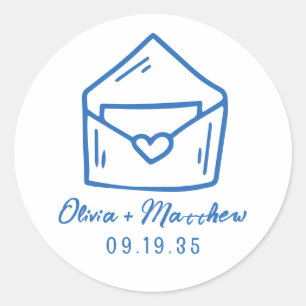 Sticker Rond Enveloppe Coeur Bleu Mariage de style français Dat