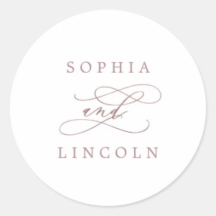 Sticker Rond Enveloppe de calligraphie or Rose romantique