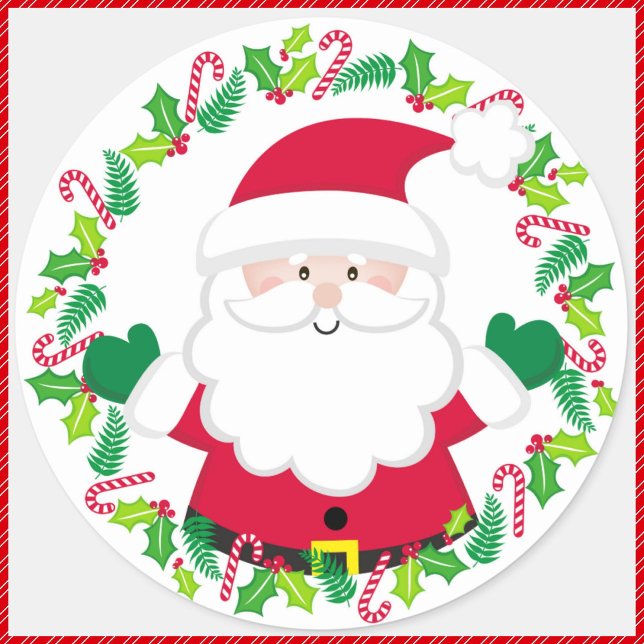 Sticker Rond Enveloppe de couronnes de Noël et du Père Noël (Créateur téléchargé)