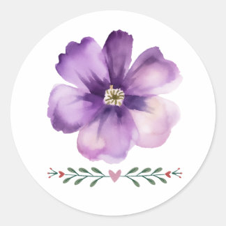 Sticker Rond enveloppe de fleurs violettes